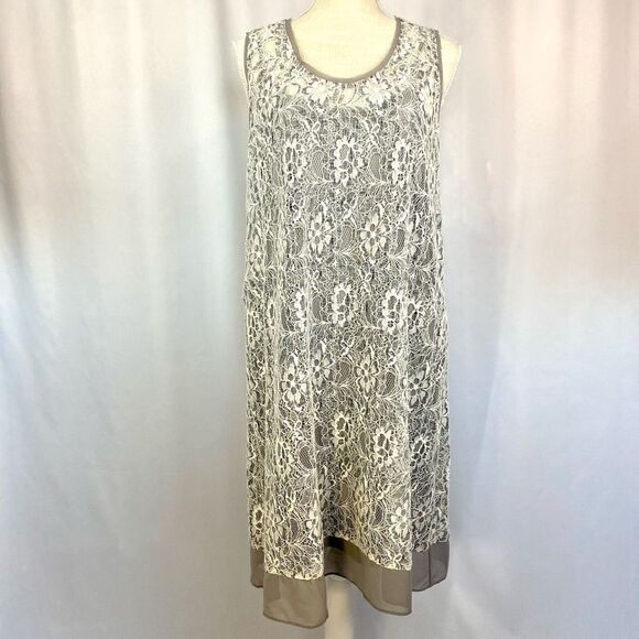 Simply Vera Wang Lace Overlay Shift Dress Women's Large White Gray Coquette - Picture 1 of 15